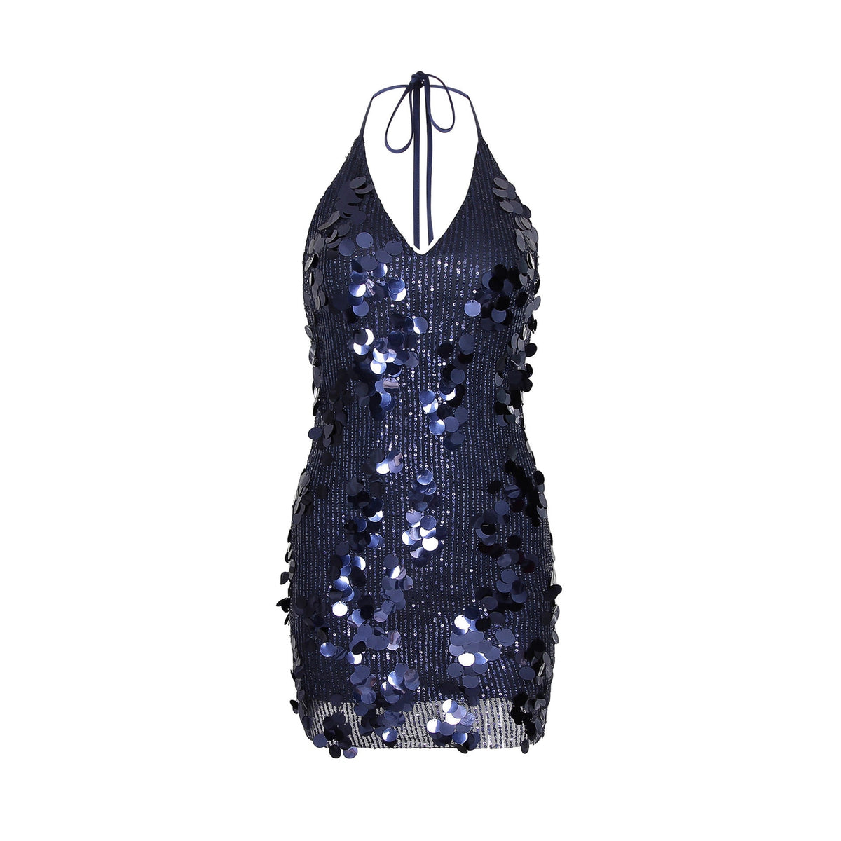 Sexy Women Wear Deep V Plunge Halter Sequ Dress