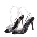 Rhinestone High Heeled Open Toe Sandals Women Pointed Toe Mixed with Crystal Fish Mouth Shoes