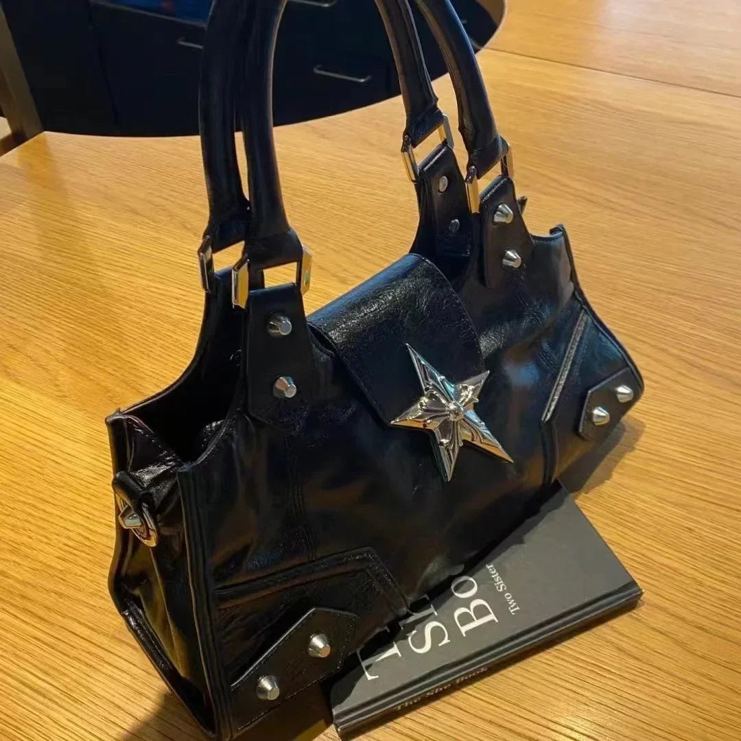 Y2K Korean Gothic Star Girl Black Bag Aesthetic Vintage Grunge