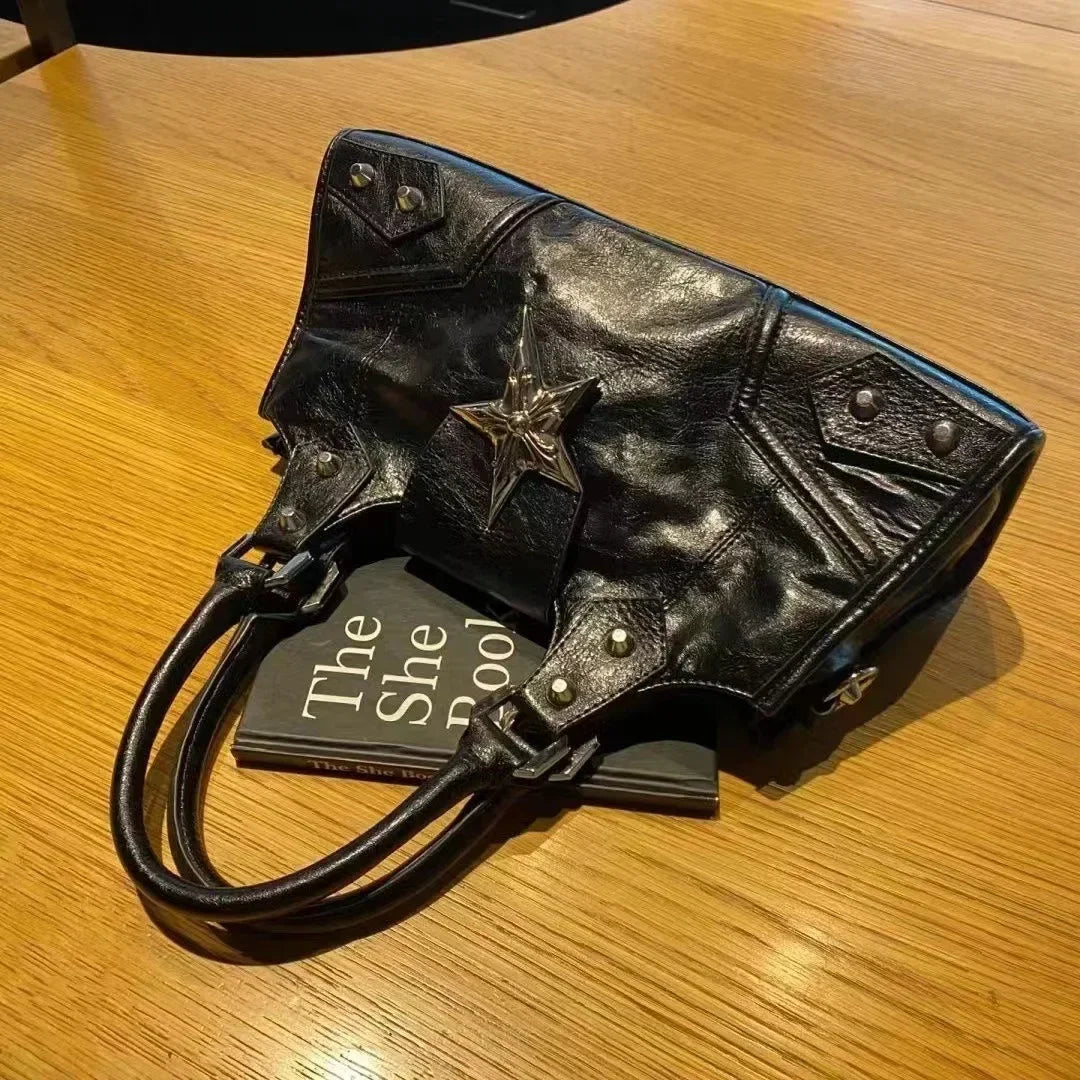 Y2K Korean Gothic Star Girl Black Bag Aesthetic Vintage Grunge