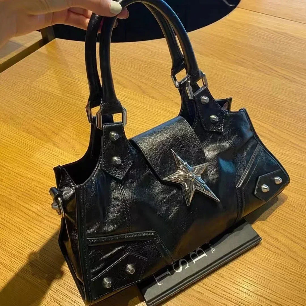 Y2K Korean Gothic Star Girl Black Bag Aesthetic Vintage Grunge