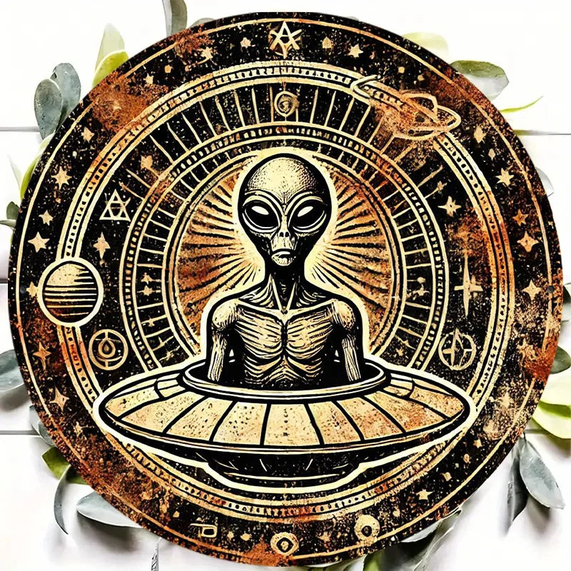 Vintage Alien Metal Wall Sign - 8-Inch Aluminum Plaque