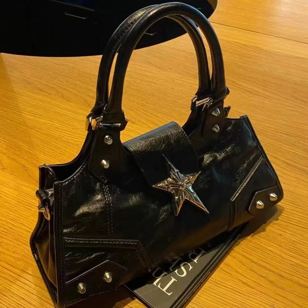 Y2K Korean Gothic Star Girl Black Bag Aesthetic Vintage Grunge