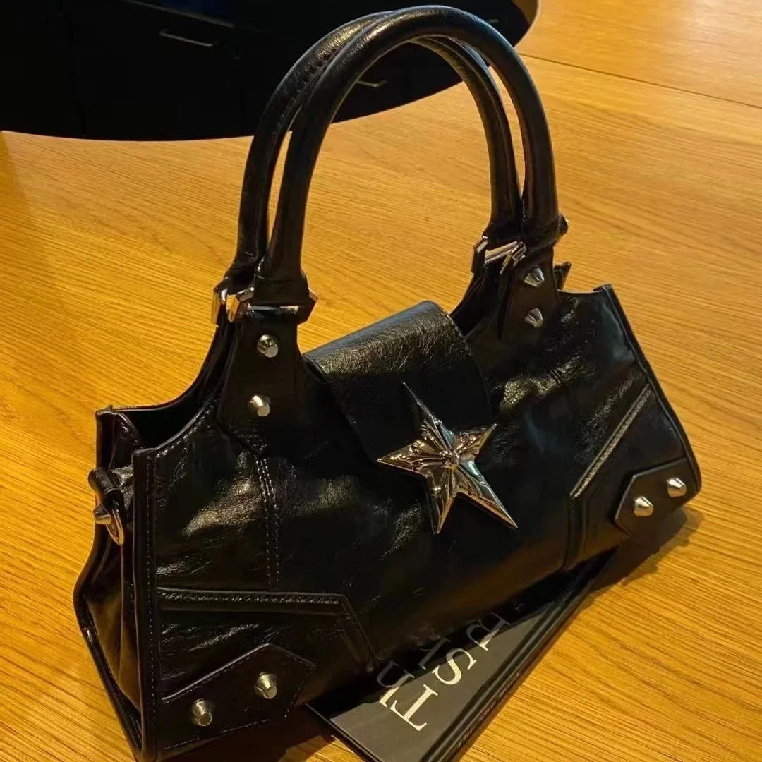 Y2K Korean Gothic Star Girl Black Bag Aesthetic Vintage Grunge