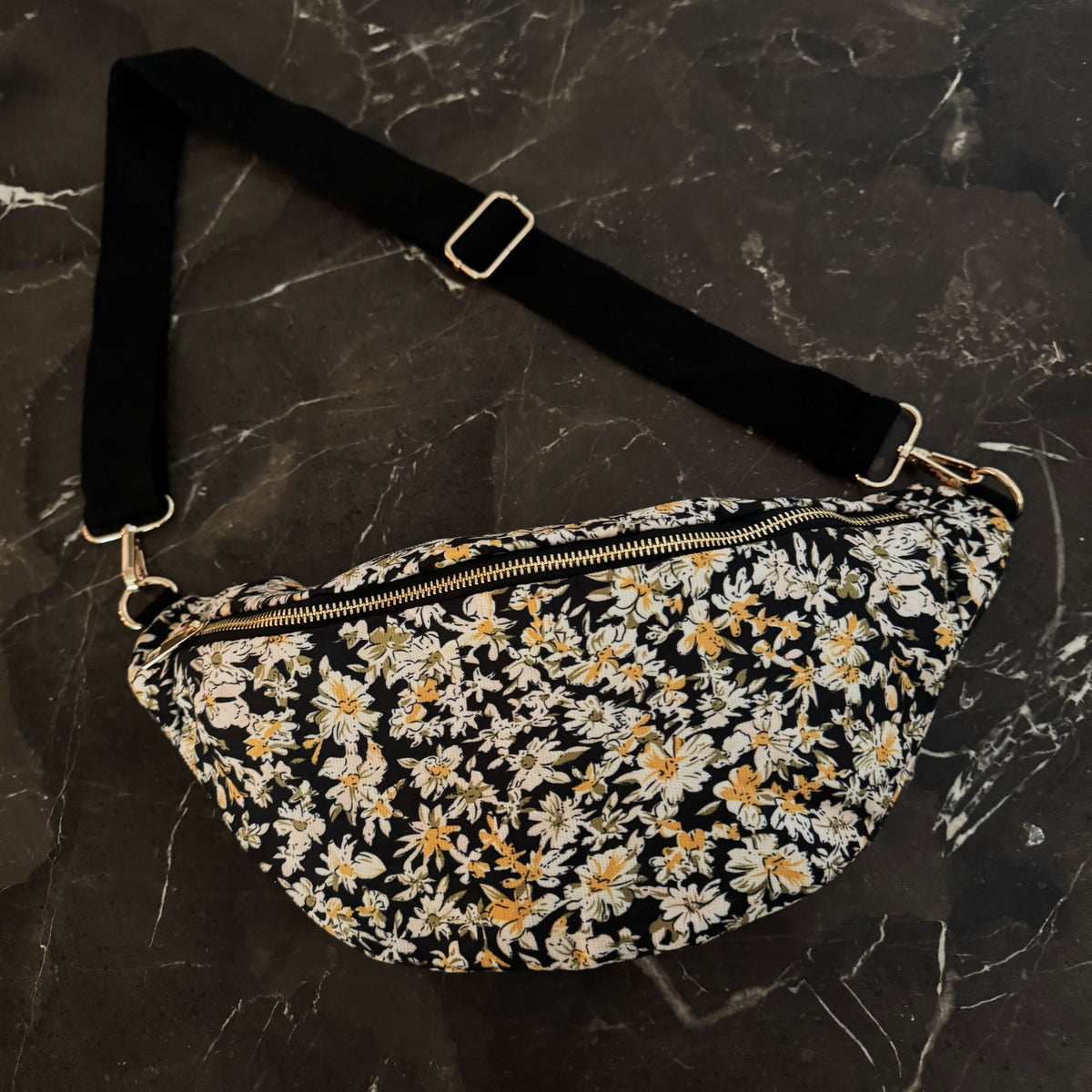 Vintage Floral Sling Bag – Adjustable Crossbody with Wide Strap