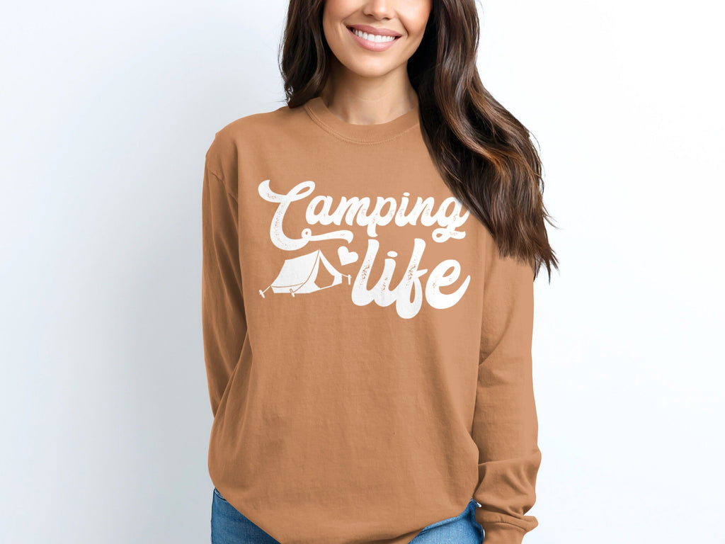 Camping Life with Tent and Heart Great Outdoors Long Sleeve T-Shirt