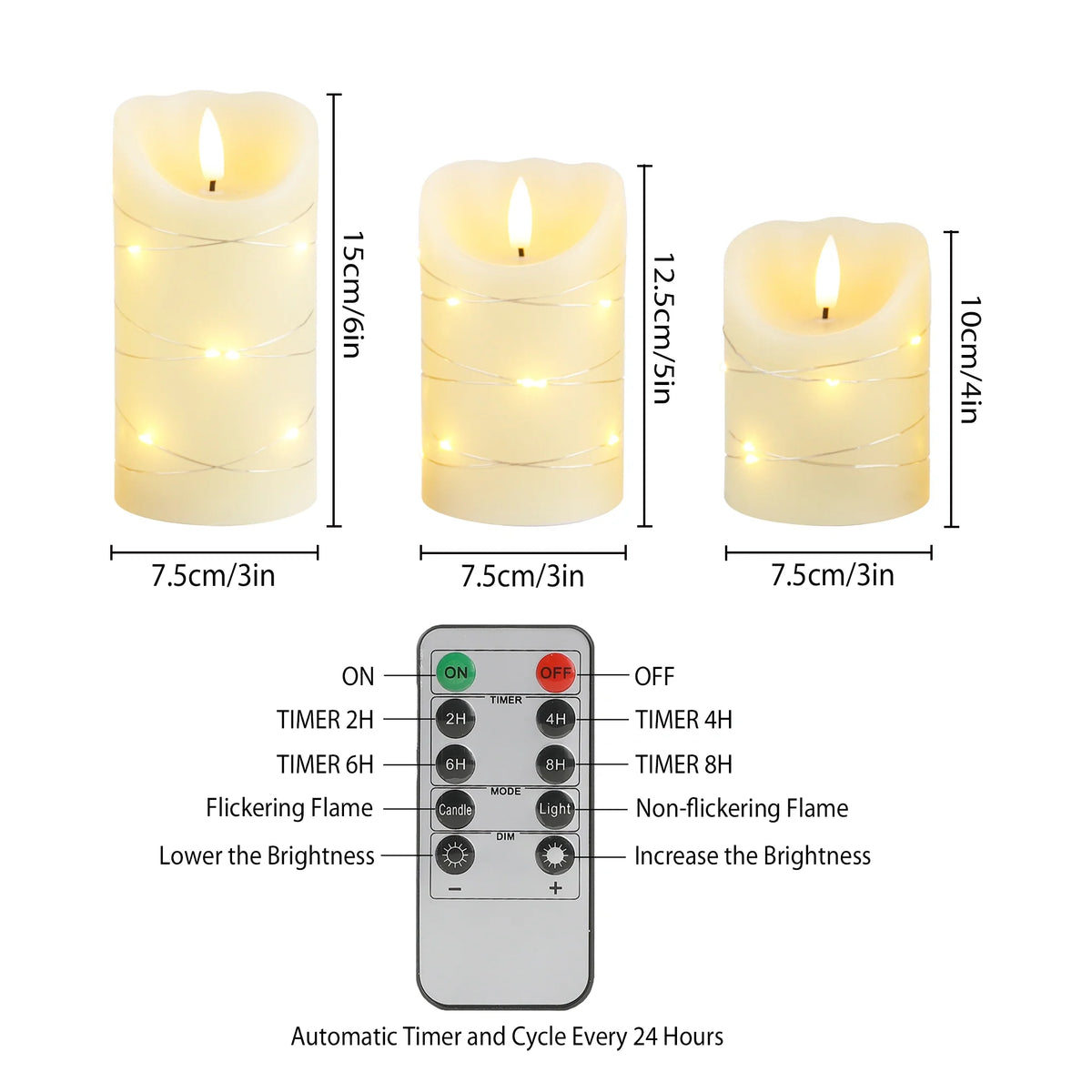 Set of 3 Flickering Flameless Real Wax Candles