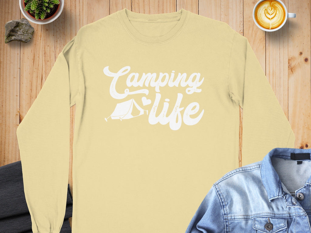 Camping Life with Tent and Heart Great Outdoors Long Sleeve T-Shirt