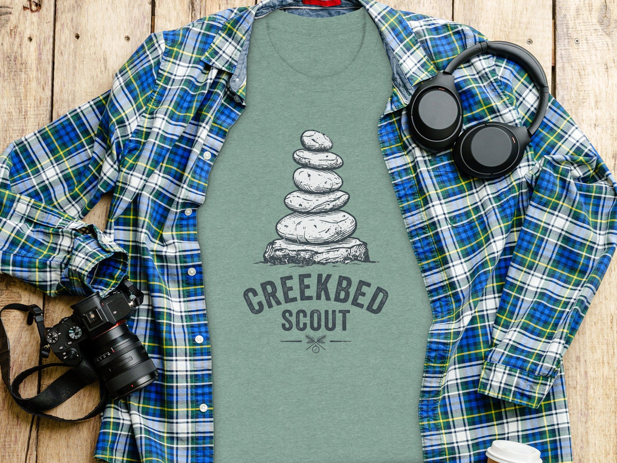 Creekbed Scout Cairn Graphic: The Explorer's Adventure Tee