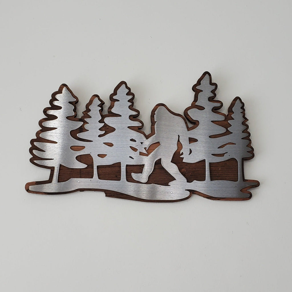 Bigfoot in Trees | Metal Art on Wood wall Décor | Made in USA