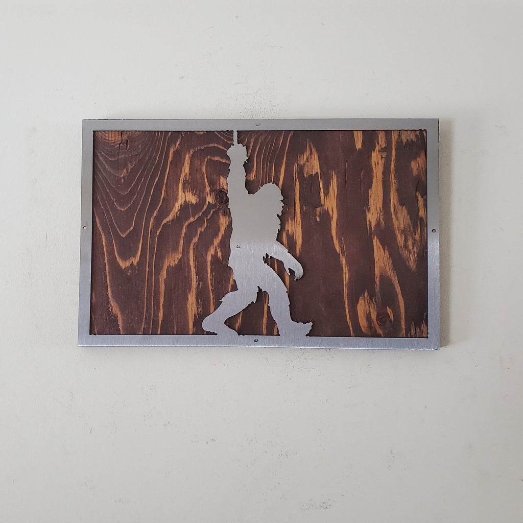 Bigfoot Giving the Finger | Sasquatch Metal Art on Wood | Funny Sign Wall Art