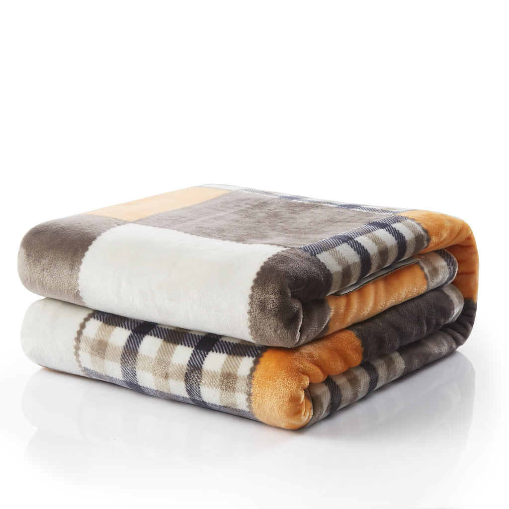 Tache Fall Orange Farmhouse Super Soft Micro Fleece Plaid Patchwork Plush Lightweight