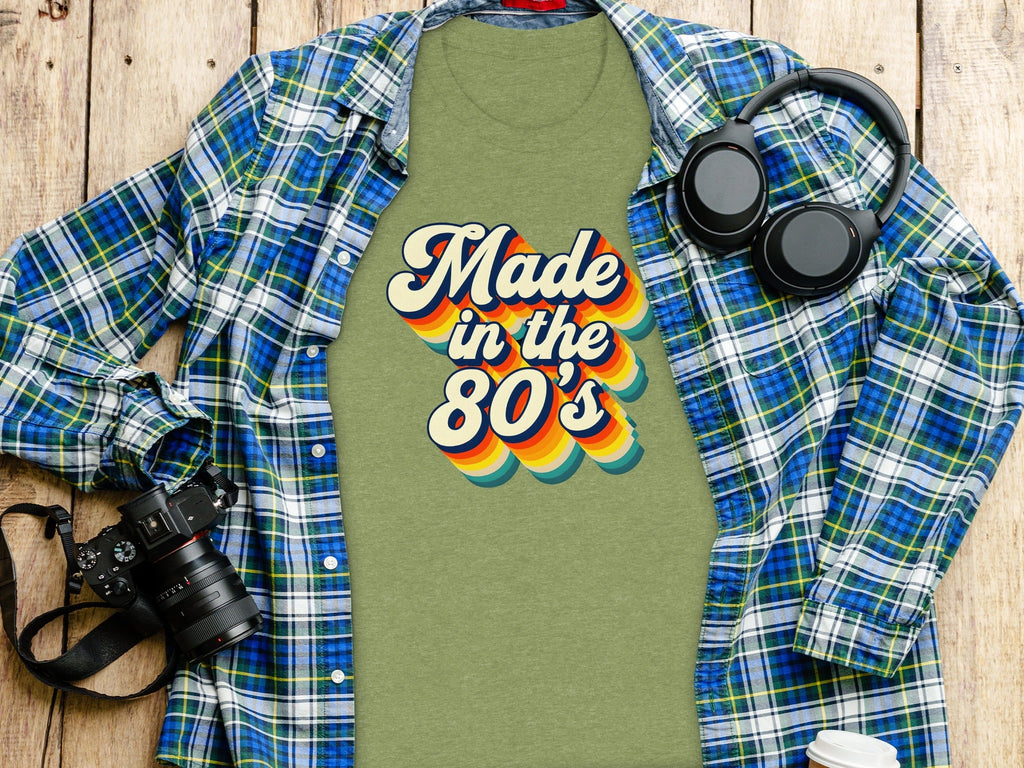 Made In The Eighties Rainbow Stripes Design T-Shirt