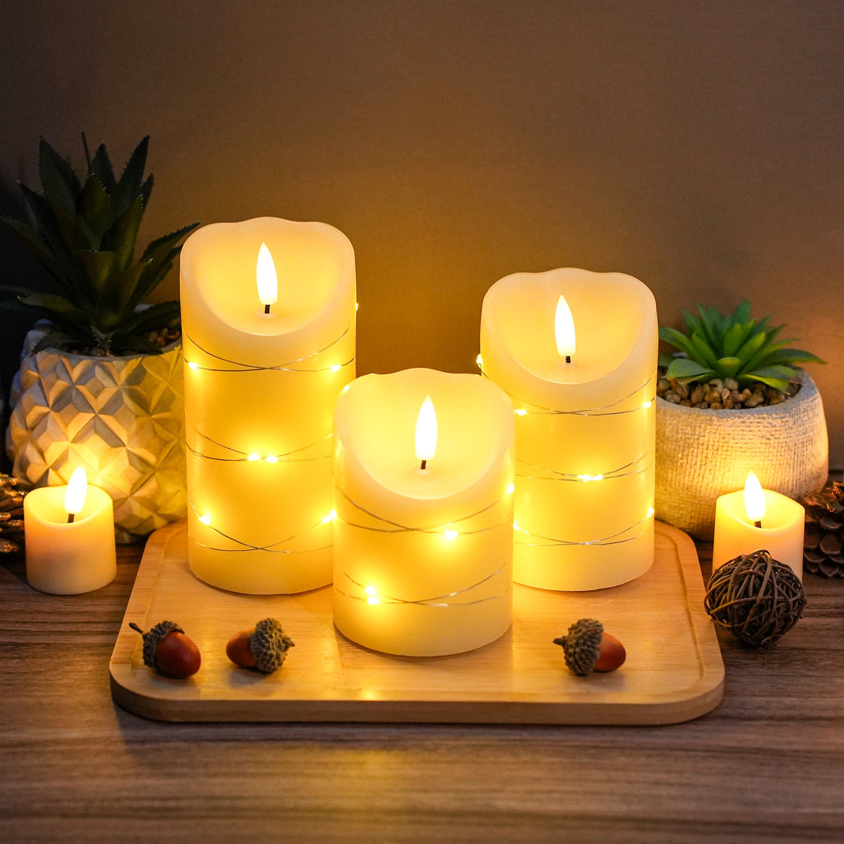 Set of 3 Flickering Flameless Real Wax Candles