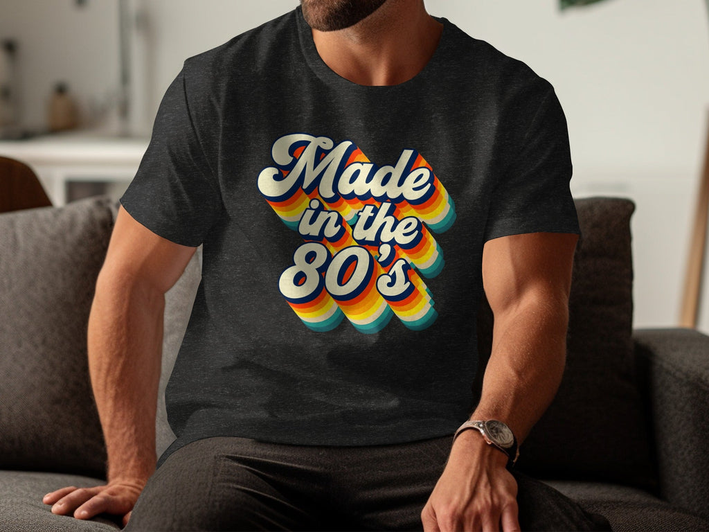 Made In The Eighties Rainbow Stripes Design T-Shirt