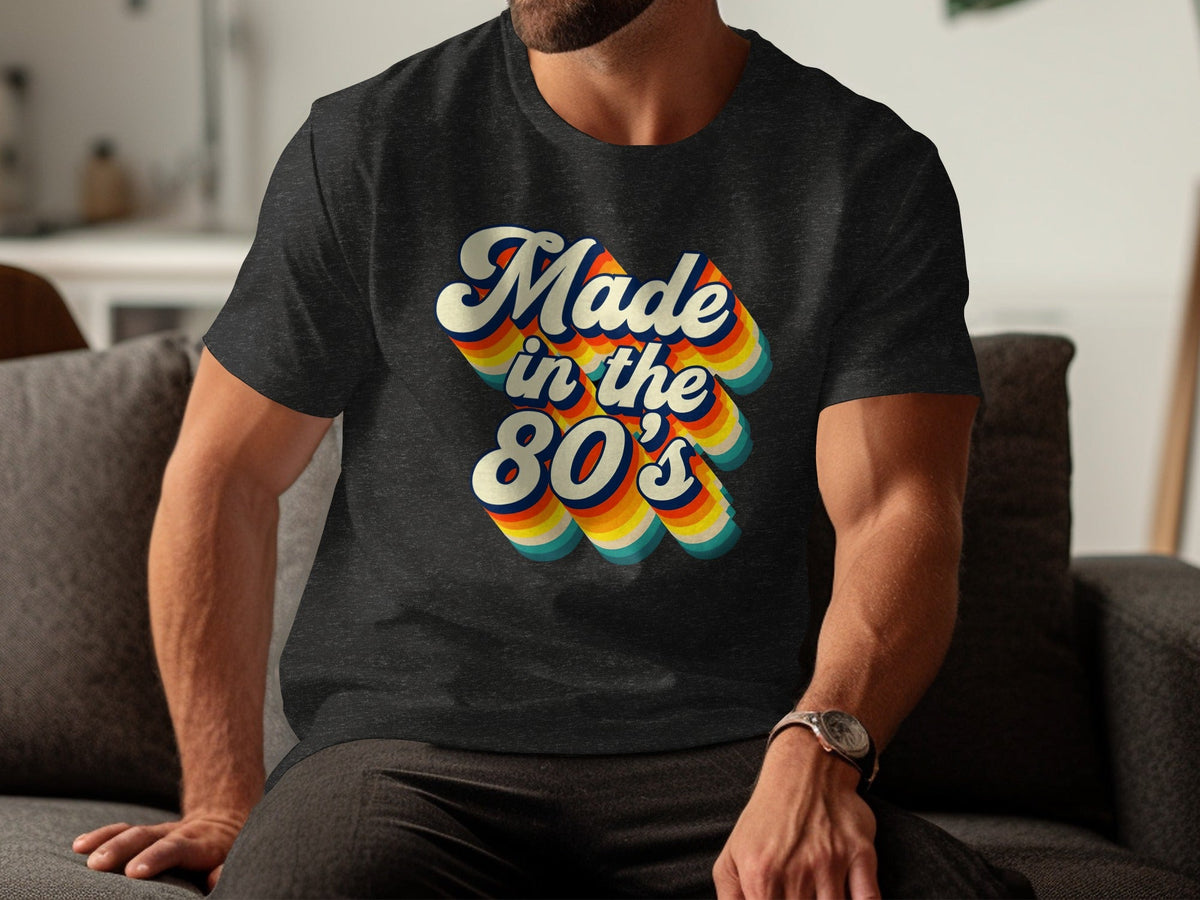 Made In The Eighties Rainbow Stripes Design T-Shirt