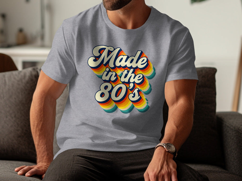 Made In The Eighties Rainbow Stripes Design T-Shirt