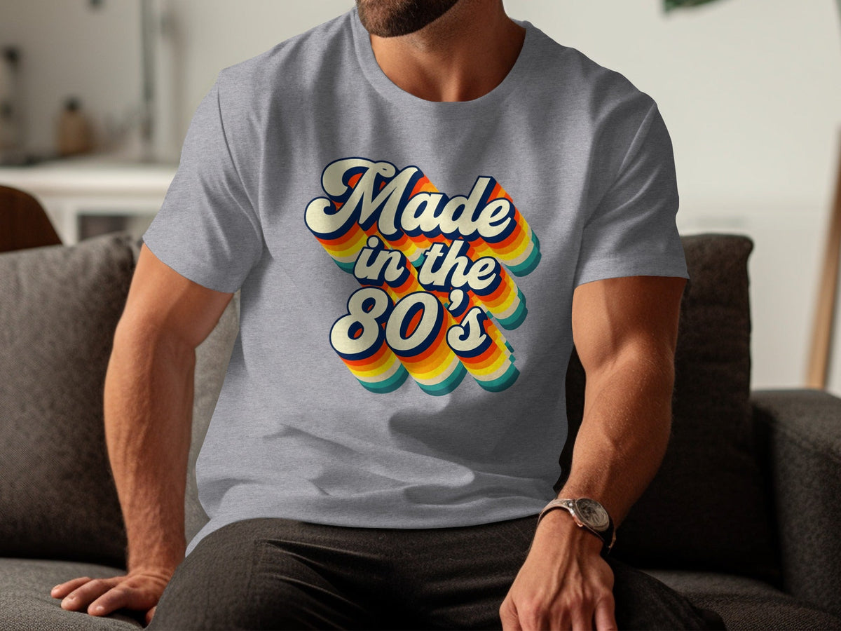 Made In The Eighties Rainbow Stripes Design T-Shirt