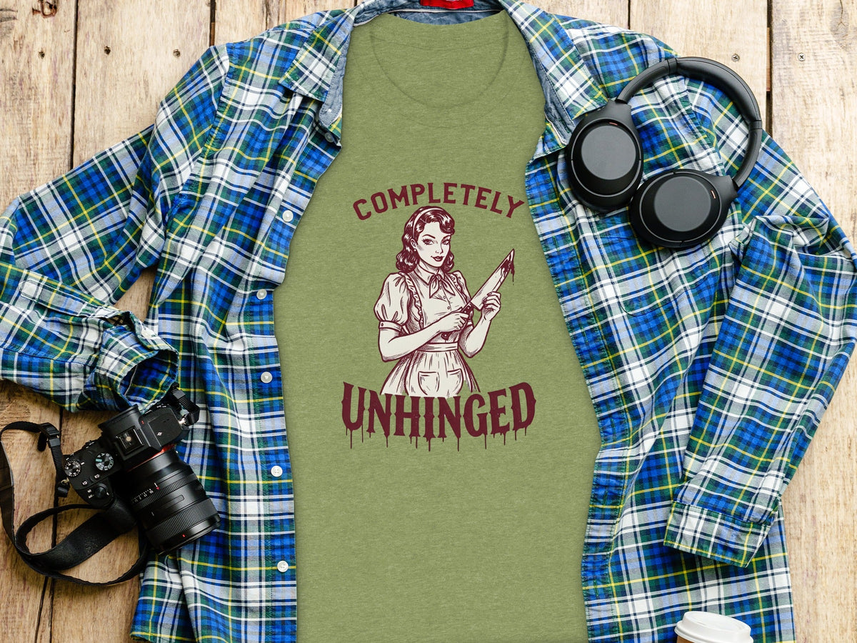 Completely Unhinged Crazy Lady with Knife Funny T-Shirt