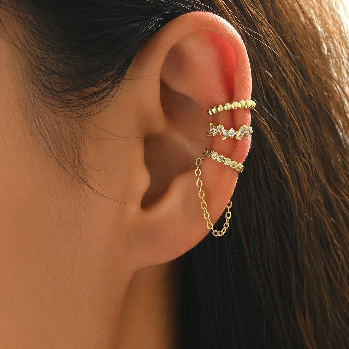 Chain Tassel Crystal Ear Cuff Set