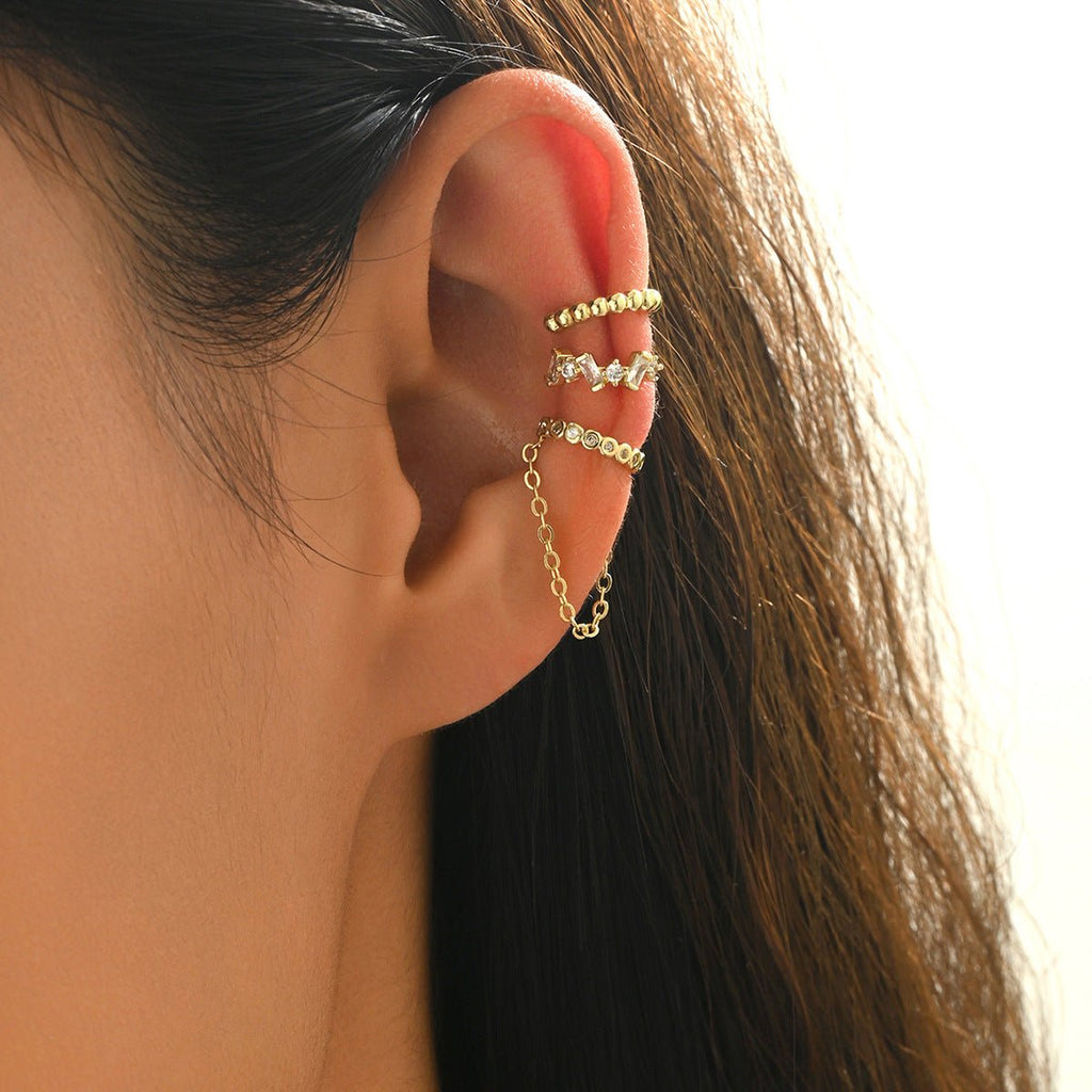 Chain Tassel Crystal Ear Cuff Set