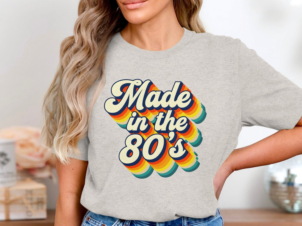 Made In The Eighties Rainbow Stripes Design T-Shirt