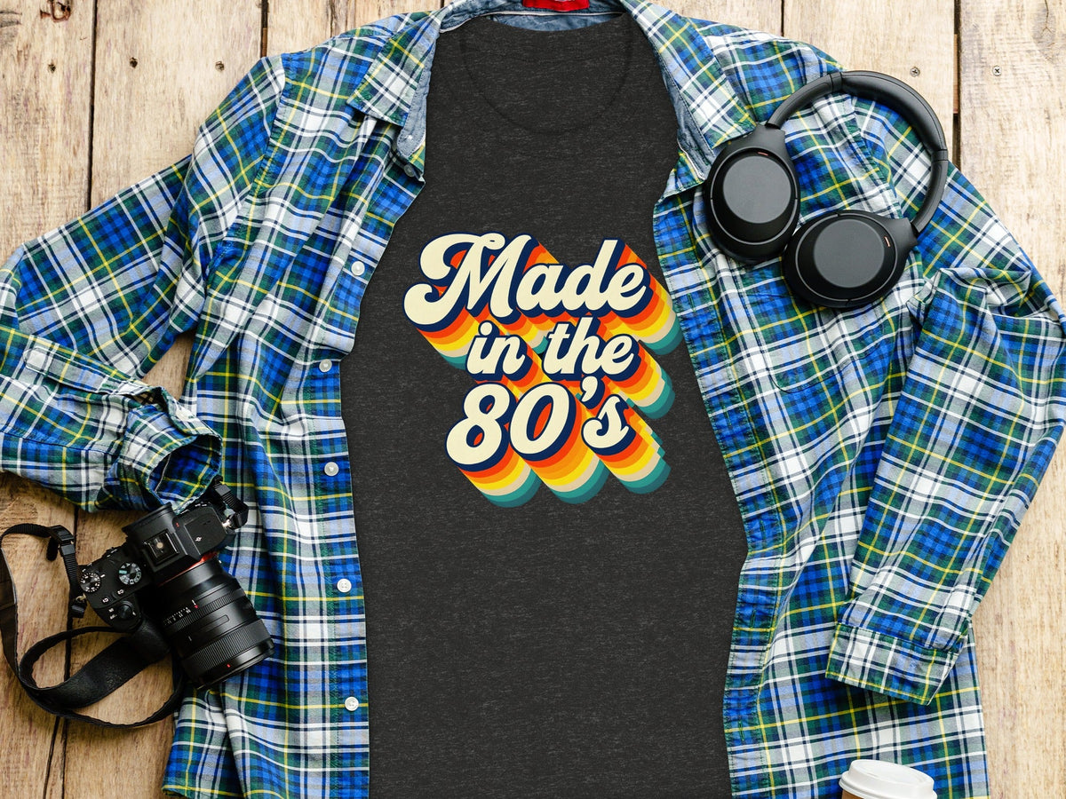 Made In The Eighties Rainbow Stripes Design T-Shirt