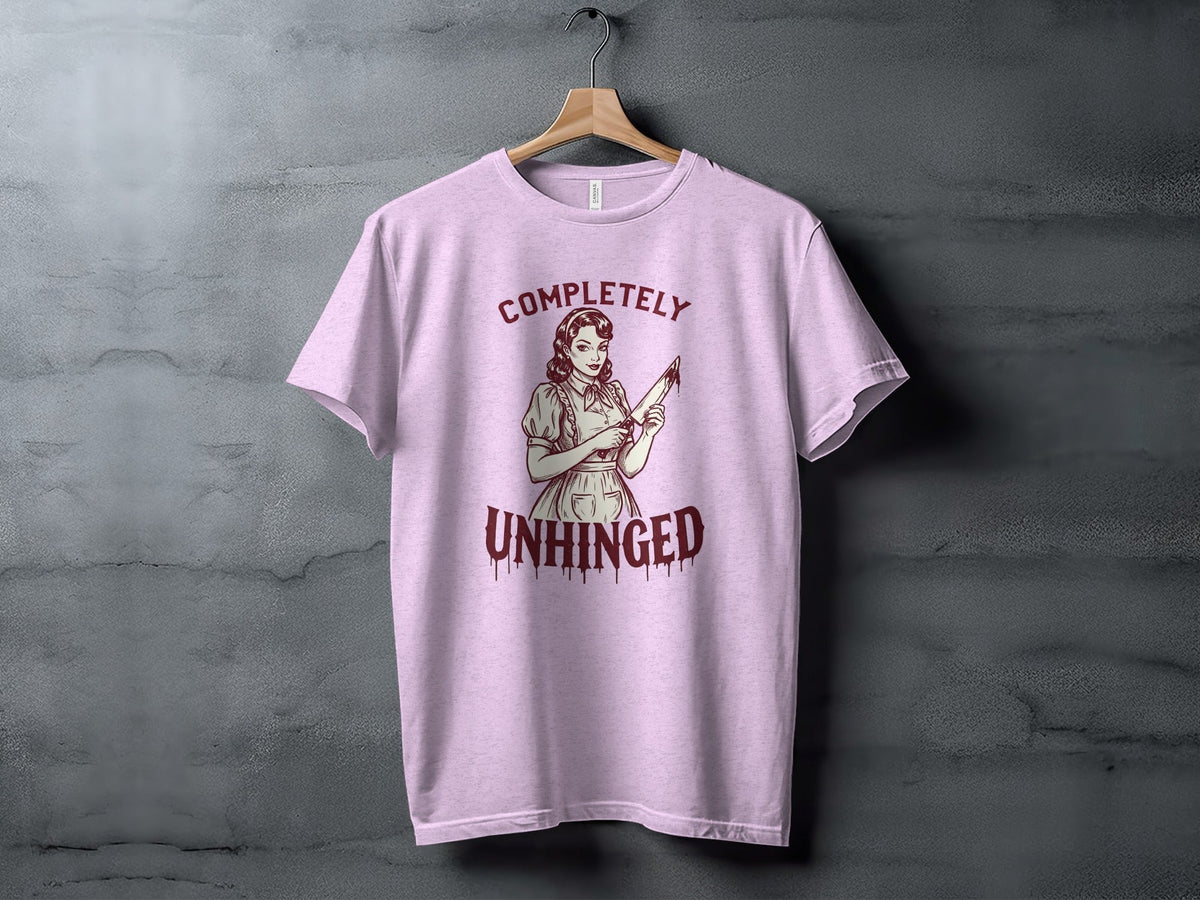 Completely Unhinged Crazy Lady with Knife Funny T-Shirt