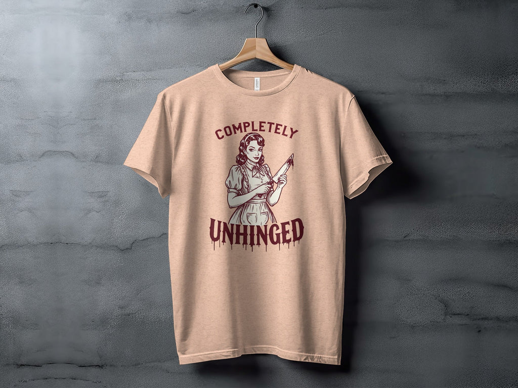 Completely Unhinged Crazy Lady with Knife Funny T-Shirt