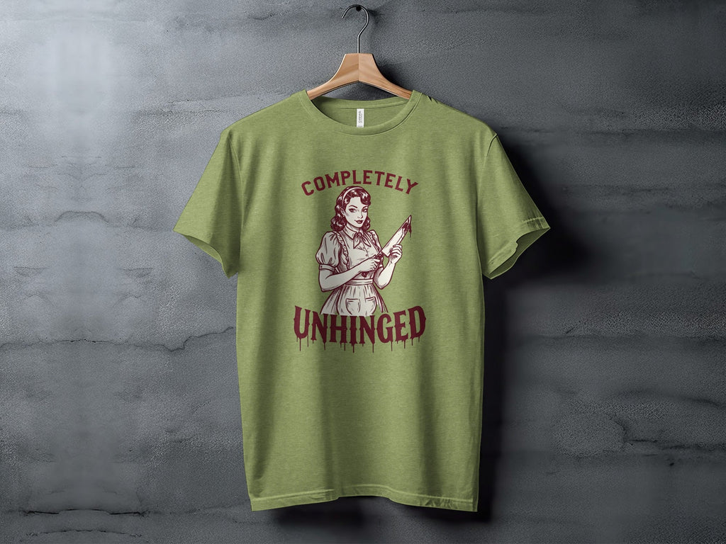 Completely Unhinged Crazy Lady with Knife Funny T-Shirt