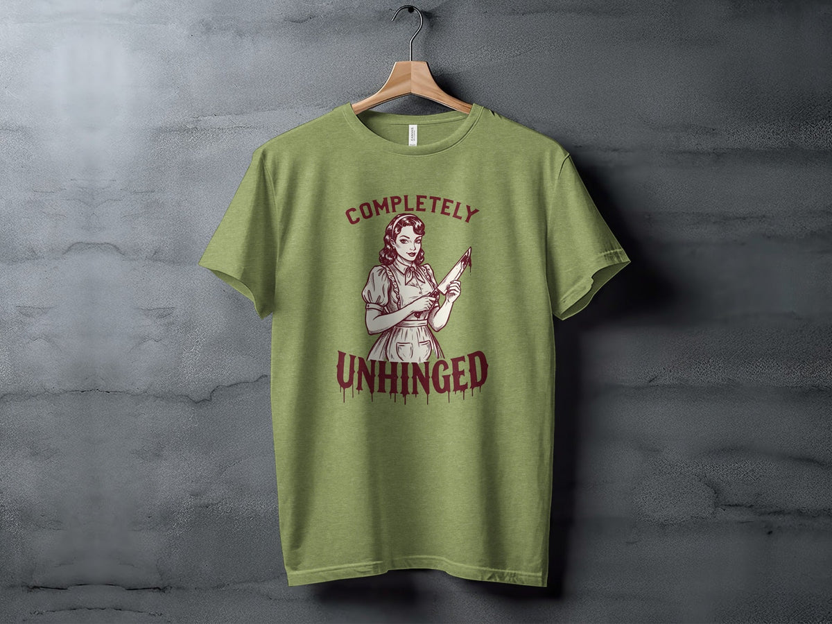 Completely Unhinged Crazy Lady with Knife Funny T-Shirt