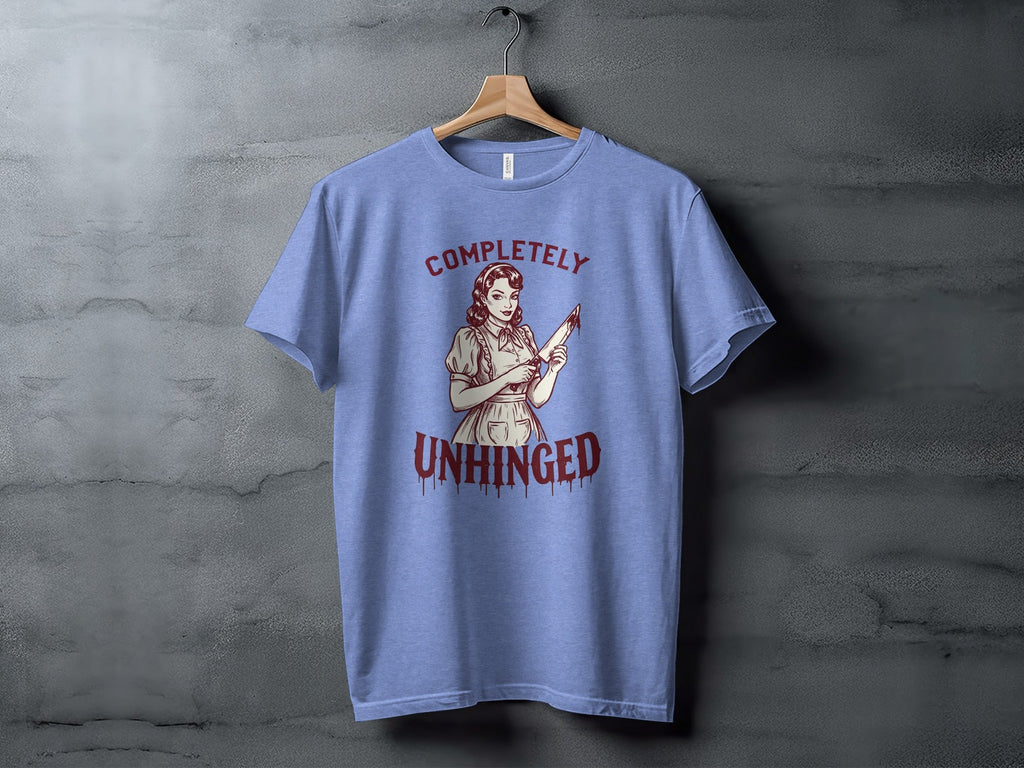 Completely Unhinged Crazy Lady with Knife Funny T-Shirt