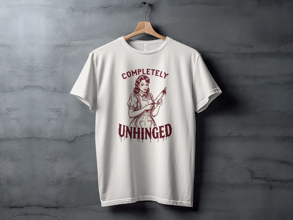 Completely Unhinged Crazy Lady with Knife Funny T-Shirt
