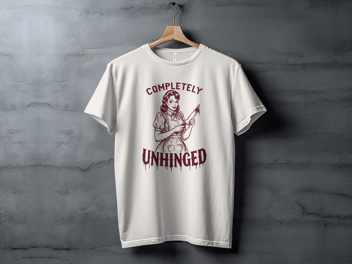 Completely Unhinged Crazy Lady with Knife Funny T-Shirt