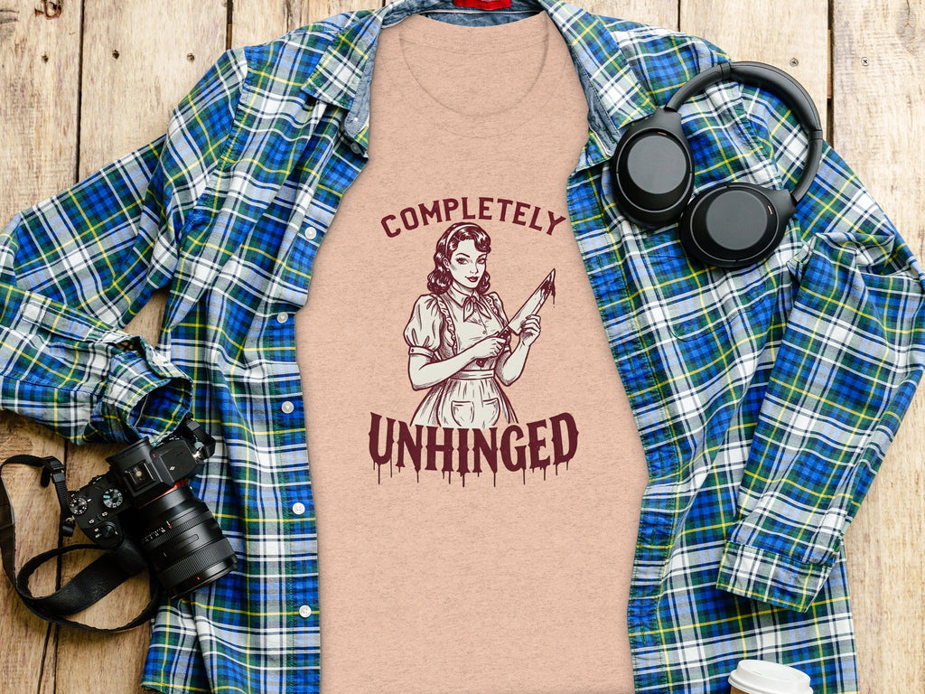 Completely Unhinged Crazy Lady with Knife Funny T-Shirt