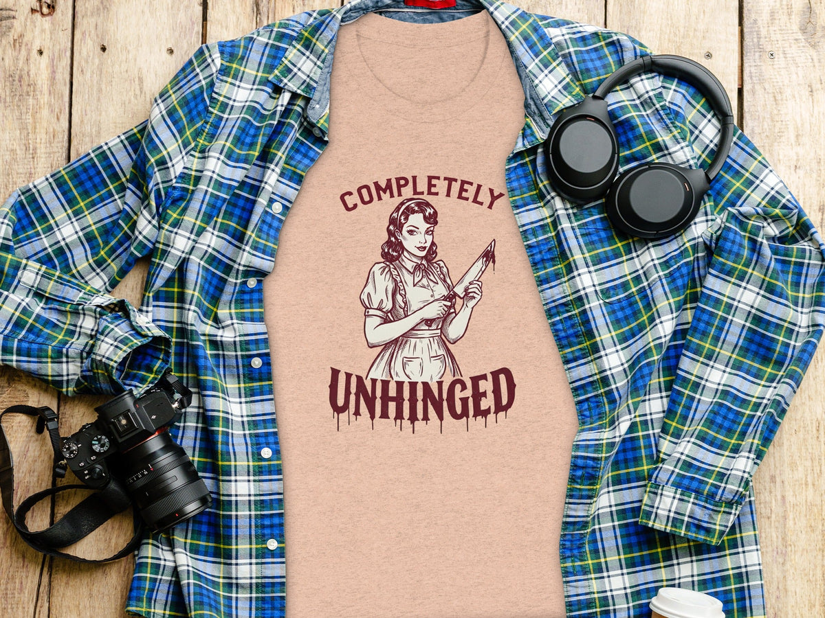 Completely Unhinged Crazy Lady with Knife Funny T-Shirt
