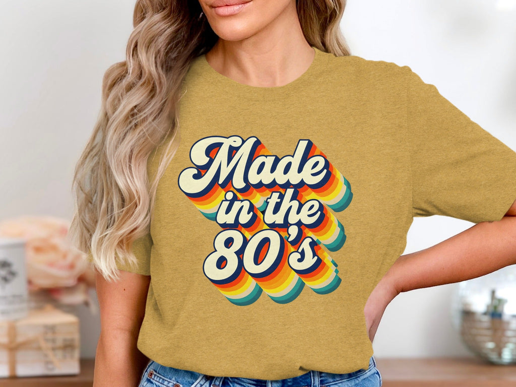 Made In The Eighties Rainbow Stripes Design T-Shirt