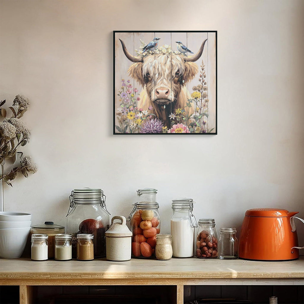 Highland Cow Wall Decor Picture Canvas Art Print for Living Room - Camel / Brown