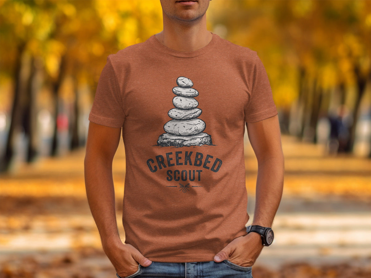 Creekbed Scout Cairn Graphic: The Explorer's Adventure Tee