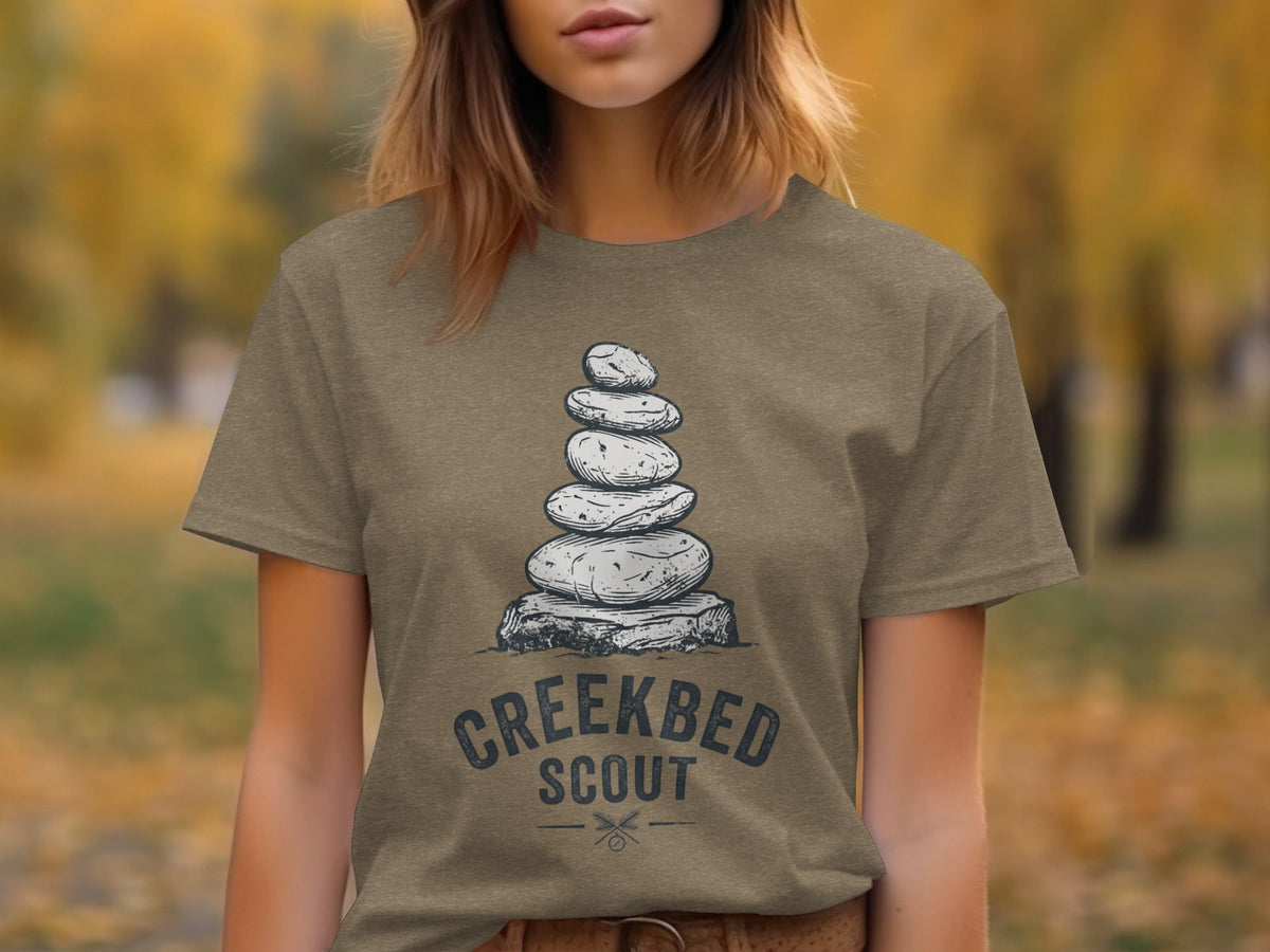 Creekbed Scout Cairn Graphic: The Explorer's Adventure Tee