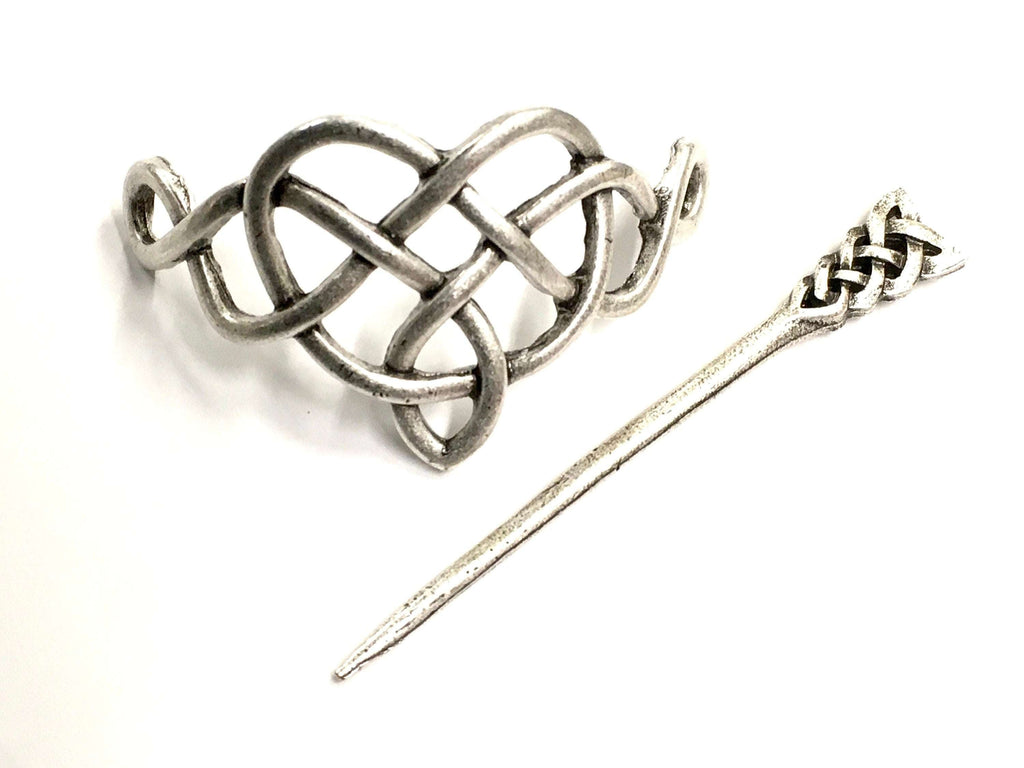 Large irish hair barrette in the shape of a celtic knot heart