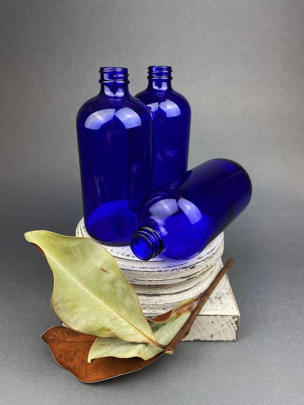 Vintage Glass Apothecary Bottles with Stoppers. Cobalt Blue Collectible For Home, Cafe or Store Display.