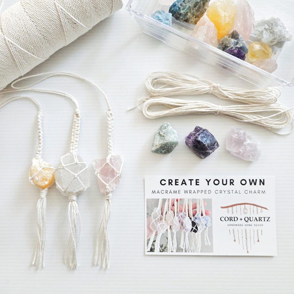 Macrame Wrapped Crystal Rear View Mirror Charm DIY Craft Kit
