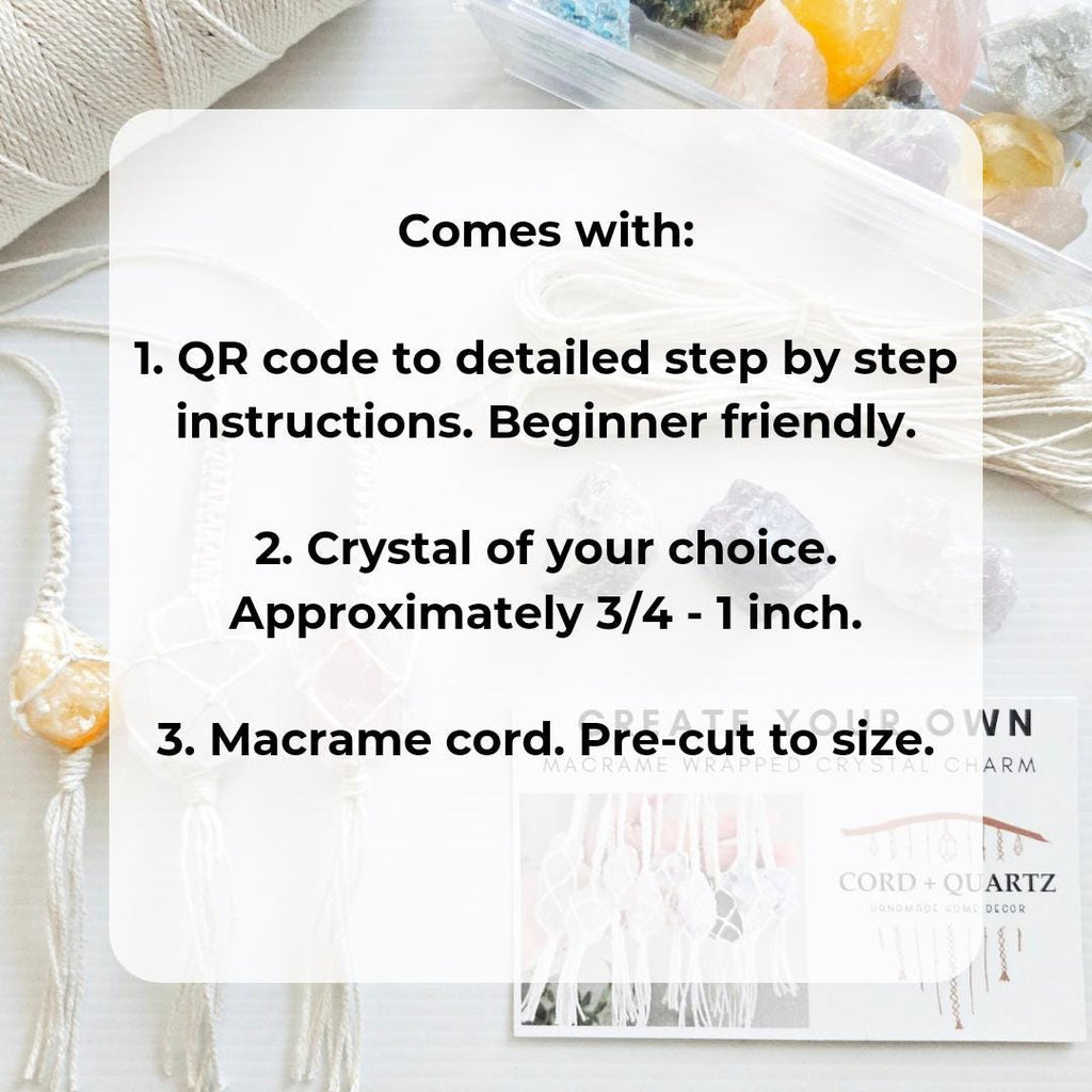 Macrame Wrapped Crystal Rear View Mirror Charm DIY Craft Kit