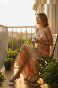 Paisley Casual Maxi Dress – Peach & Terracotta Boho - Size M