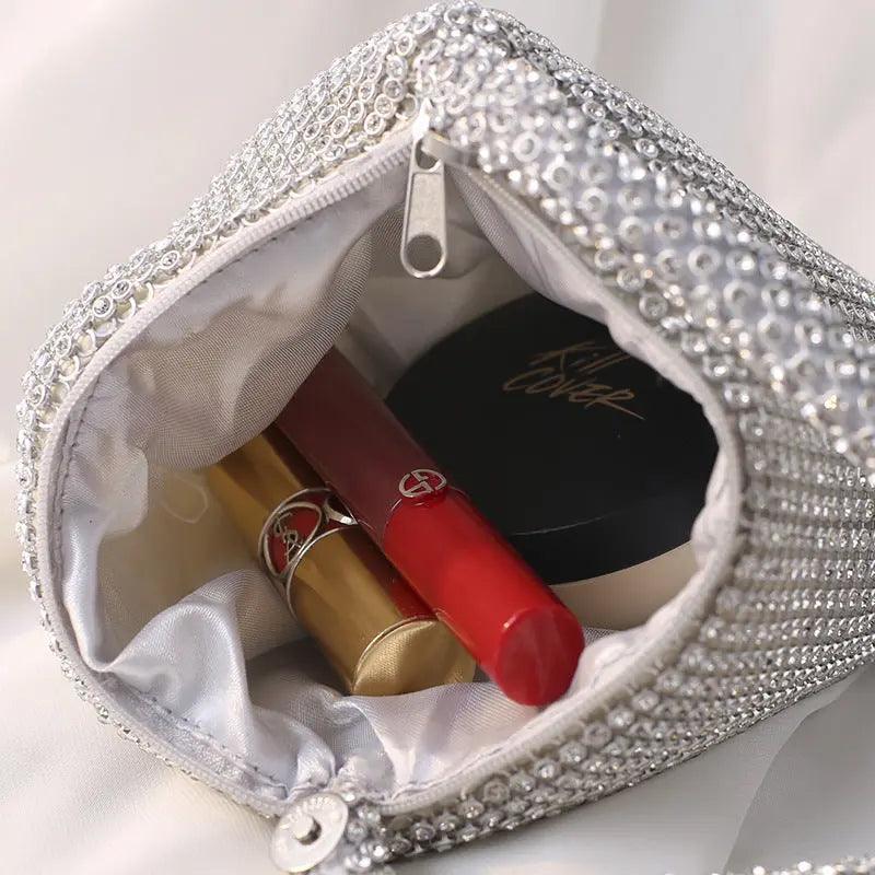 Handbag Rhinestones Heart Shape Shiny Handmade Small Evening Bag