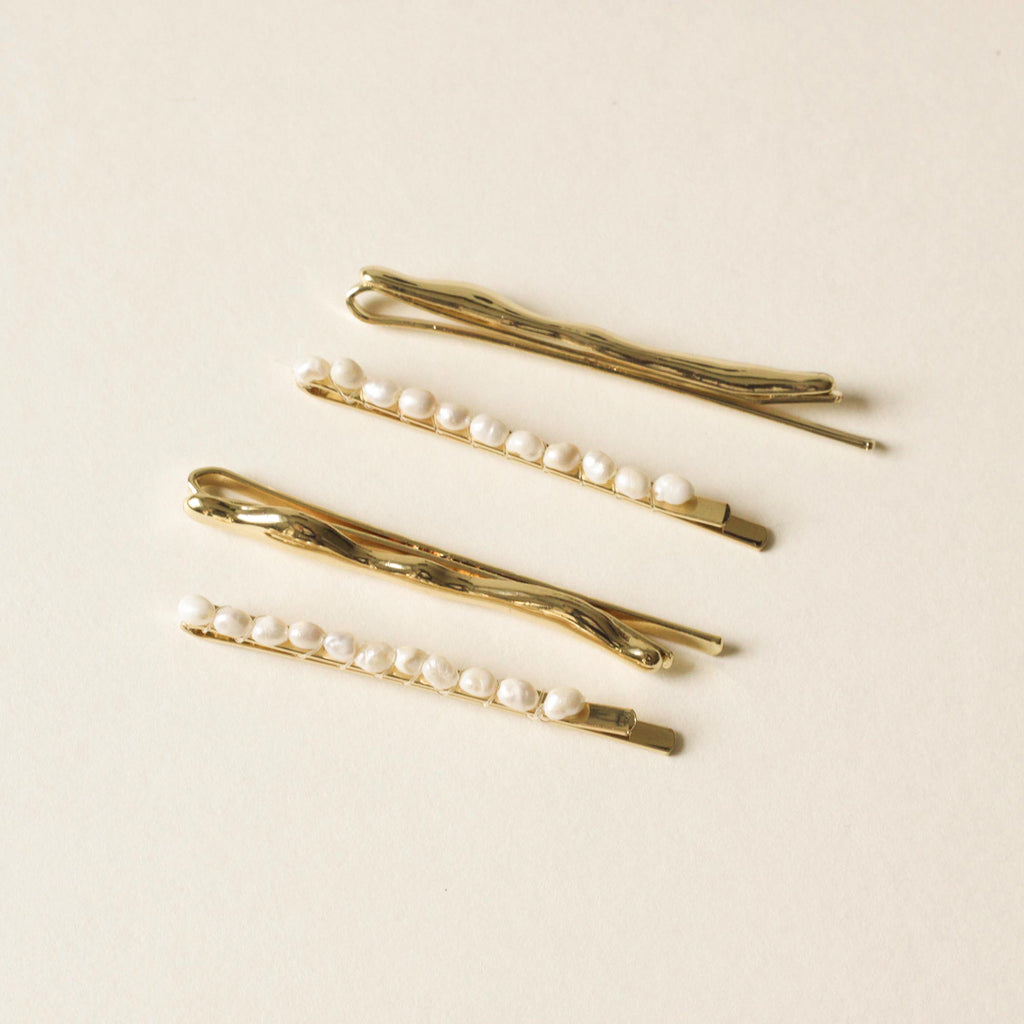 Freshwater Pearl Beaded Metal Hair Bobby Pins | Set of 4