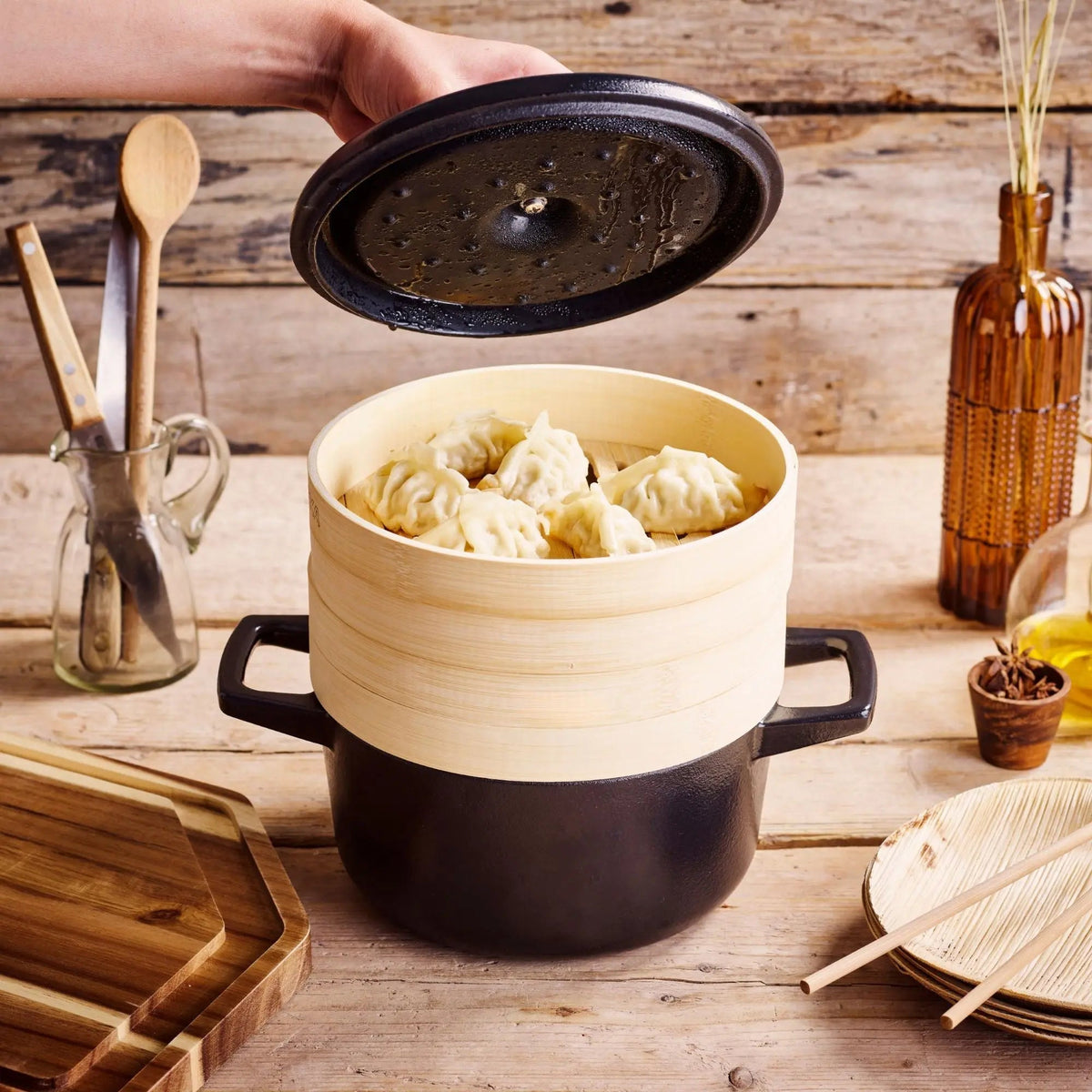 Enameled Cast Iron Dutch Oven with Steamer 2.5-Qt