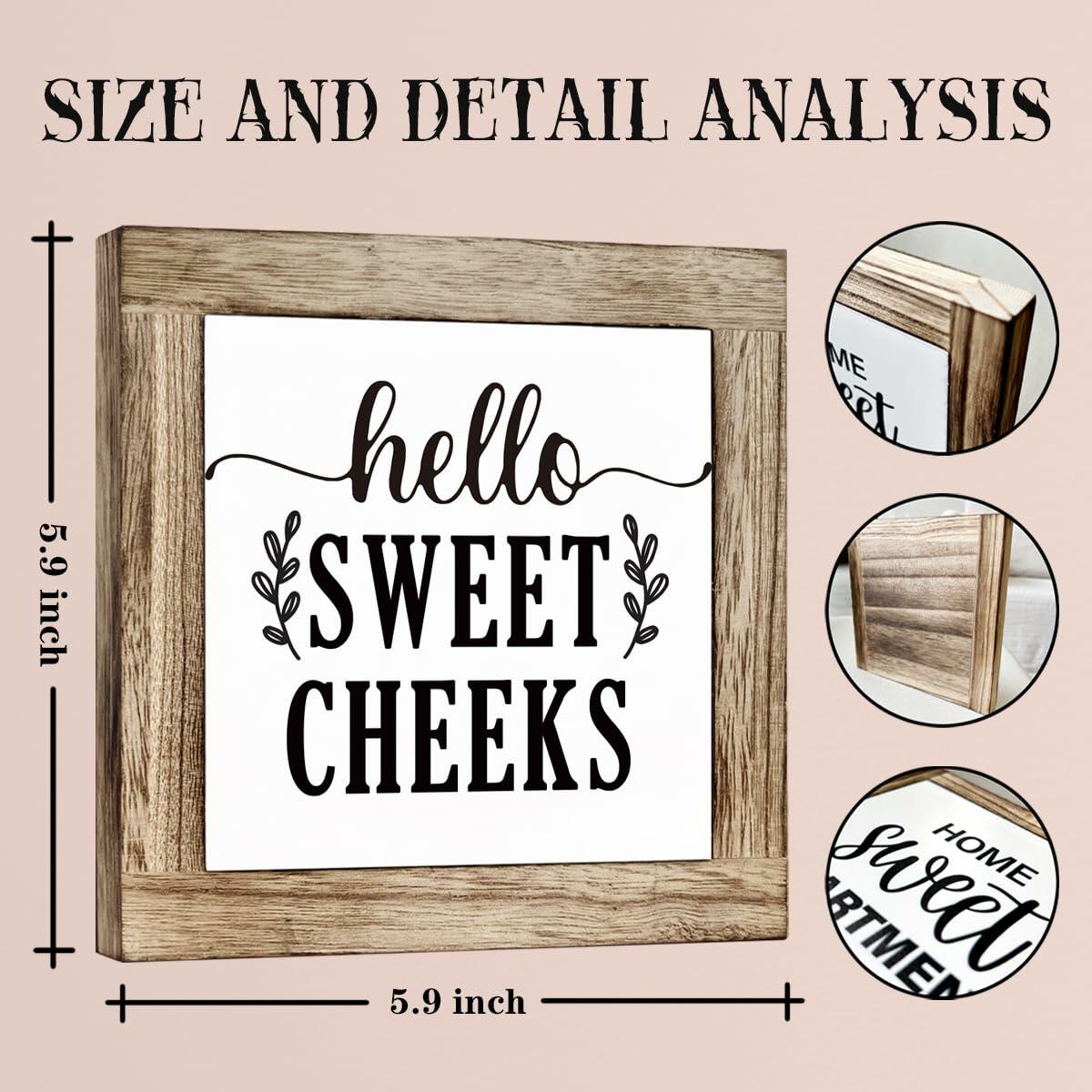 Farmhouse Rustic Wooden Bathroom Sign 'Hello Sweet Cheeks' Plaque