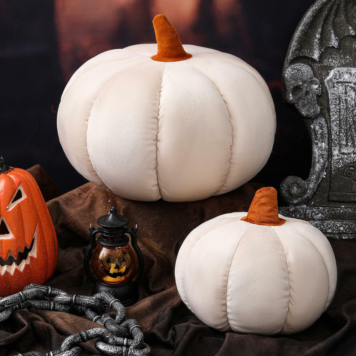 Yookeer 2PCS Halloween Pumpkin Throw Pillows Velvet 3D Soft Decorative Cushion